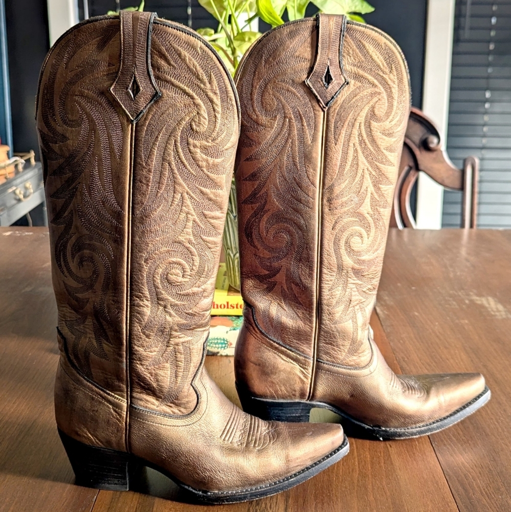 Azulado Montana Old God Bronze Gold Western Women's Cowboy Boots Size 6